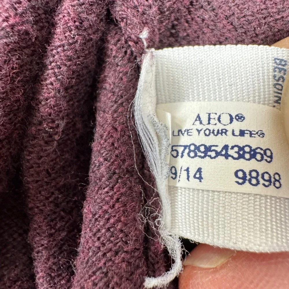 American Eagle V-Neck Sweater Mens Medium Burgundy Classic Fit Cotton Pullover